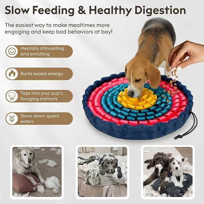 FunFurry Snuffle Mat for Dogs, Dog Puzzle Mat, Interactive Dog Toys for Enrichment,Sniff Mats with Non-Slip Backing,Suitable for Breeds and Sizes of Dogs (Floral, 17" Bowl)
