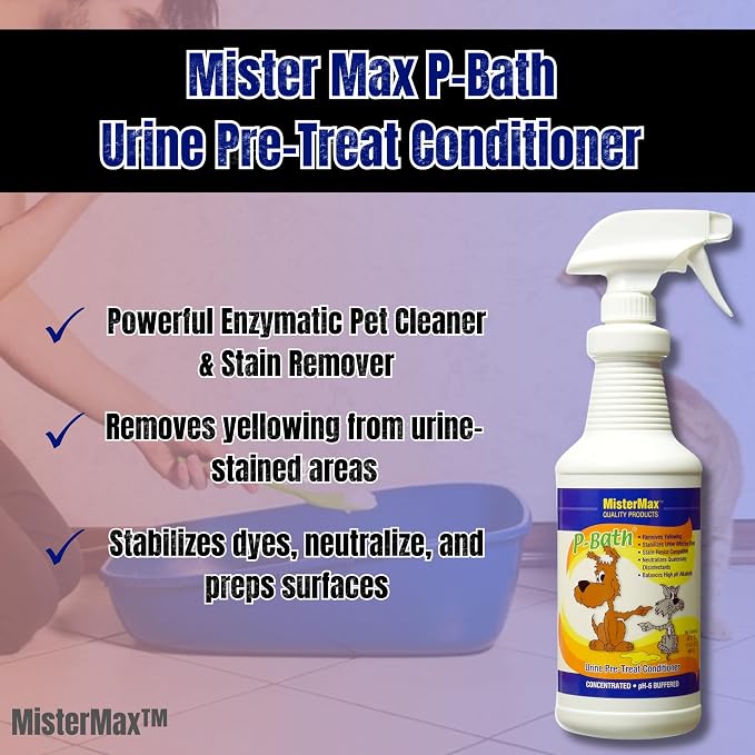Mister Max Anti Icky Poo Enzyme Cleaner Spray Combo - Pet Urine Odor Remover & Tough Stain Remover with P-Bath (Urine Pre-Treat Conditioner)