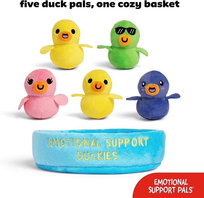 Emotional Support Pals Duckies by Relatable - Cute Stuffed Animals and Toys, Squishy Toys and Plushies, Great Gift Ideas for Loved Ones of All Ages - Includes 5 Plushies with Plush Carrying Basket