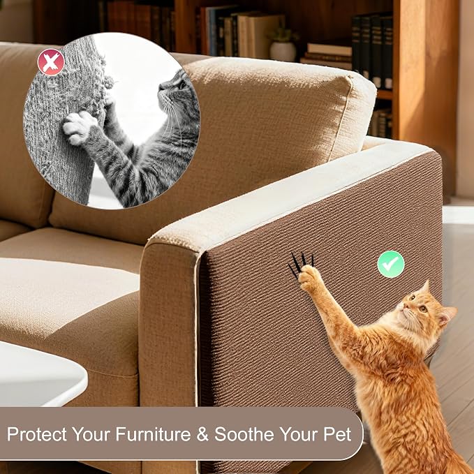 Cat Scratch Furniture Protector, Self-Adhesive Cat Scratcher Mat, Couch and Furniture Protector from Cat Claws, Brown, 1Set