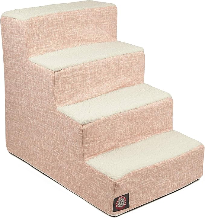 Majestic Pet 4 Step Portable Dog Stairs for Small Dogs to get on Bed Supports 250 lbs or Less – Dog Steps for High Bed with Machine Washable Cover –Pet Stairs for Cats Palette Heathered Blush Pink