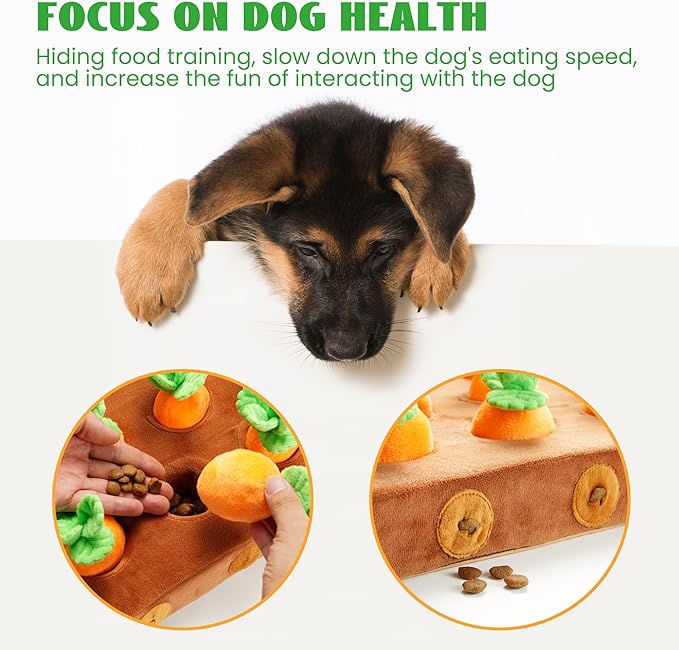 Nocciola Carrot Puzzle Dog Toys, 12PC Squeaky Carrots & Farm Snuffle Mat for Hide and Seek Snuffle Toys for Small and Medium Dogs, Carrot Patch Dog Toy to Keep Them Busy