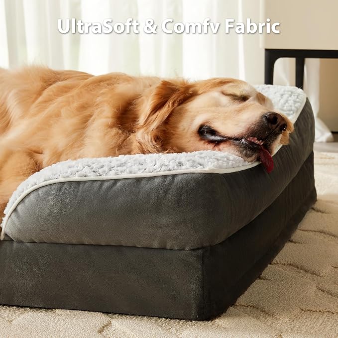LEXTRO Orthopedic Dog Bed for Extra Large Dogs, Egg Crate Foam Bed for Extra Large Dogs, Equipped with Removable Waterproof Pillow Cover and Anti-Slip Bottom, Pet Bed
