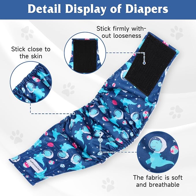 5 Pack Dog Diapers Male, High Absorbing Dog Wraps, Belly Bands for Male Dogs with Incontinence or Frequent Urination, Washable Doggie Diapers Animal L