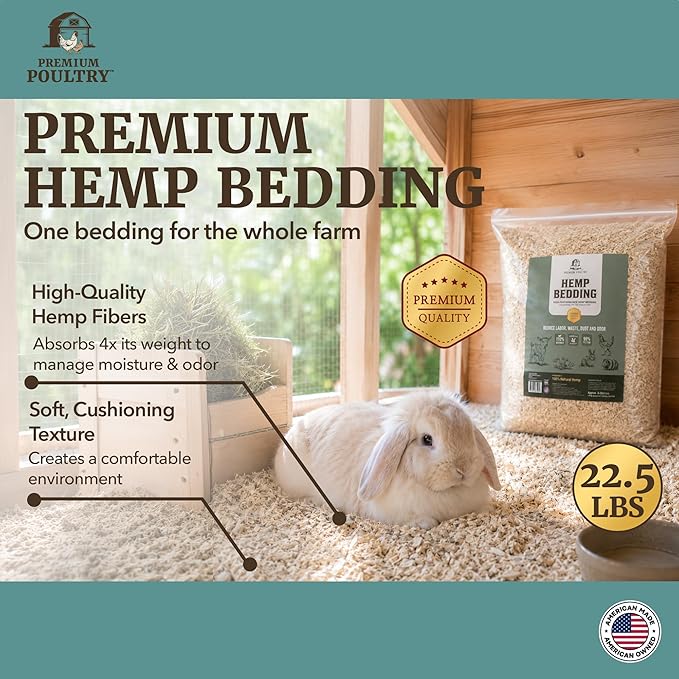 Hemp Bedding for Chickens, Rabbits & Small Animals – Low Dust, Highly Absorbent Hemp Animal Bedding for Chicken Coops, Nesting Boxes & Brooders – Made in USA – 3 Cubic Feet