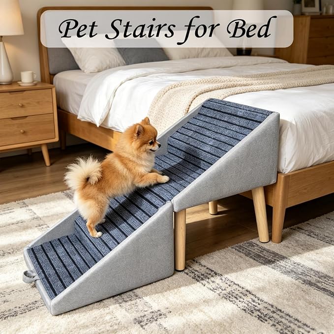 3-in-1 Dog Stairs for Small Dogs 17.32'' H Folding Dog Ramp for Bed Couch Supports 220 lbs Ottoman Footstool Upgraded Pet Stairs for Bed Sofa Anti-Slip Puppy Stairs for Small Dogs Older Injured