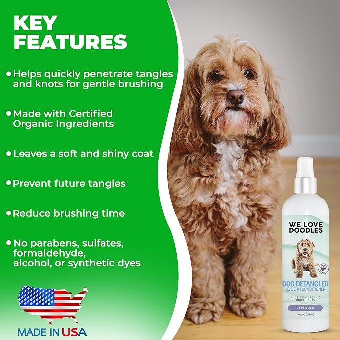 We Love Doodles Hypoallergenic Shampoo & Lavender Detangler Bundle - Sensitive Skin & Allergies, Dematting Spray for Dogs, Tangle Remover, Made in The USA