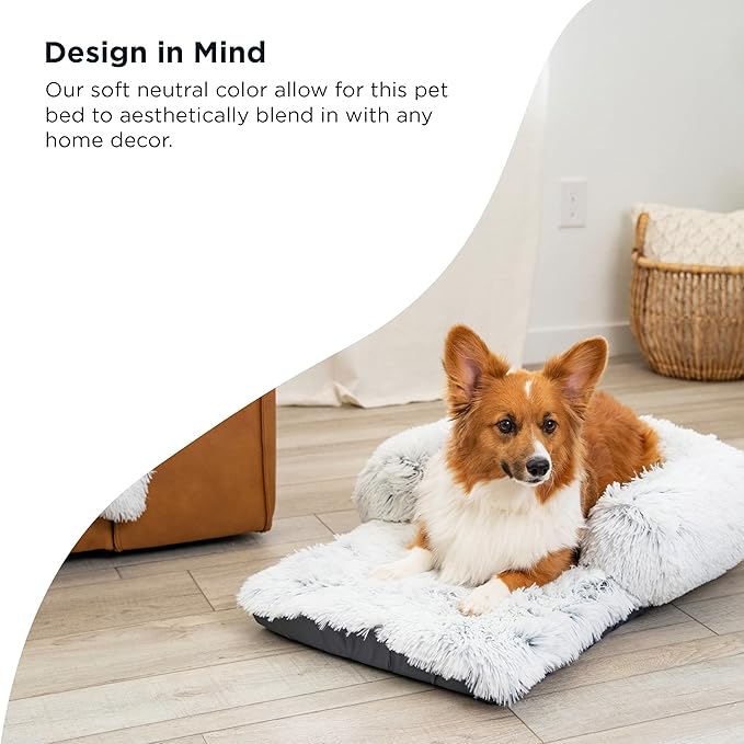 Best Friends by Sheri Nap Mat Dog Bed with Bolster - Washable Crate Pad, Removable Cover, Frost, Medium, 30x17