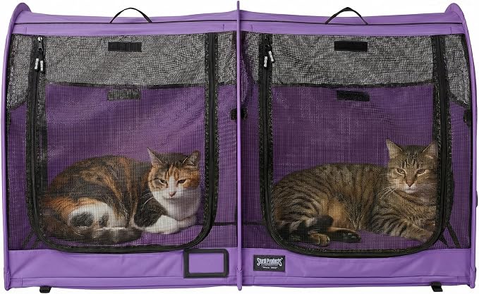STURDI Small Cargo Pop-Up Pet Kennel, Double Compartment | Collapsible Travel Pet Crate for Cats & Dogs | Easy to Fold with Portable Carry Bag