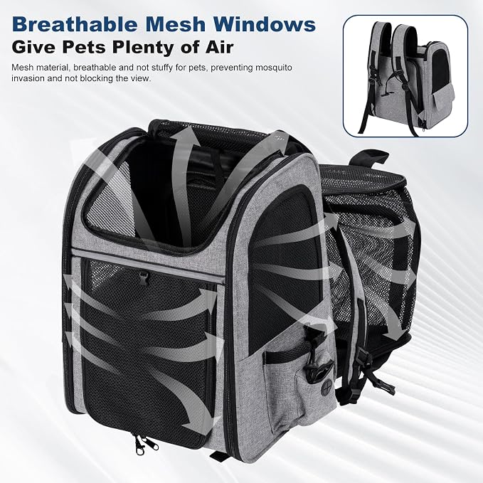 Pet Carrier Backpack for Cats, Dogs and Small Animals, Expandable Portable Pet Travel Carrier, Up to 18 Lbs, Super Ventilated Design, Airline Approved for Traveling, Hiking, Camping