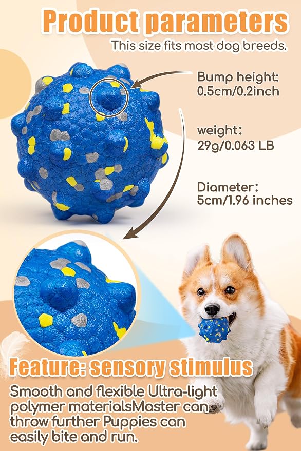 Moonorange 1.96'' Dog Balls for Dogs Aggressive Chewers Indestructible Tennis Durable Bouncy Interactive Dog Toy Balls for Fetch Game Floating Training(Blue Small)
