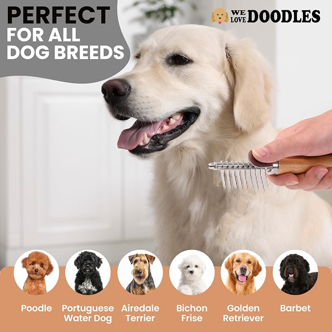 We Love Doodles Small Dog Dematting Rake & Small Slicker Brush - Detangler Brush for Dogs, Comb Tool for Grooming, Pet Grooming Detangler Pin Dog Brush for Long Hair, Dog Slicker Brush for Pet Hair