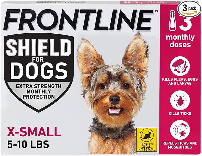FRONTLINE Shield Flea & Tick Treatment for X-Small Dogs 5-10 lbs., Count of 3