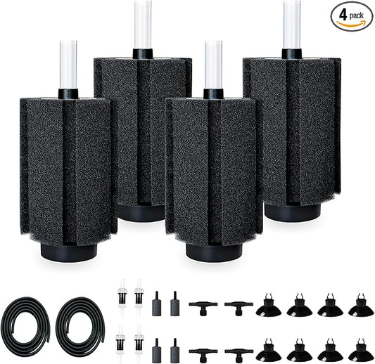 125-150 Gal Extra Large Aquarium Sponge Filter with Air Stone and Ceramic Media, 4 Pack Quiet Fish Tank Sponge Filter for Breeding Fry Betta Shrimp Fish Tank