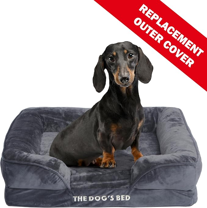 The Dog’s Bed Orthopedic Bolster Dog Bed Replacement Outer Cover - for CertiPUR-Certified Foam Beds, Flannel Fabric, Grey, Medium