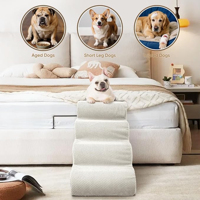 PAWSCRAT Dog Stairs for Small Pets, 11.8" H with 30D Material Soft Foam, Portable Ramp Non-Slip Surface Non-Slip for Couch and High Bed Climbing, 2-Step Stairs for Cat or Dog, Beige