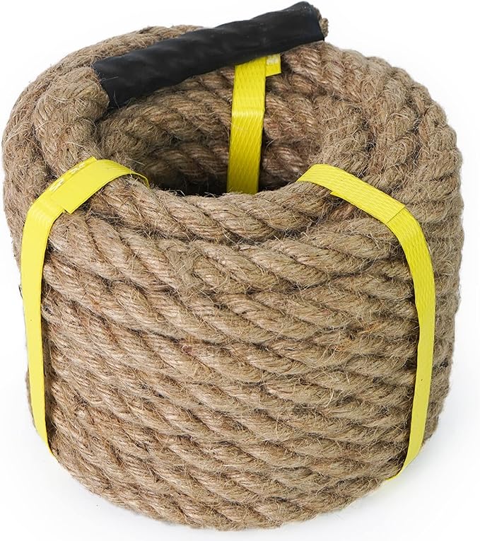 Aoneky Natural Jute Rope 2" x 48ft - 4 Strand Twisted Hemp Rope for Crafts, Cat Scratching Post, DIY Home Decor, Macrame, Hammock & Nautical Projects, Brown