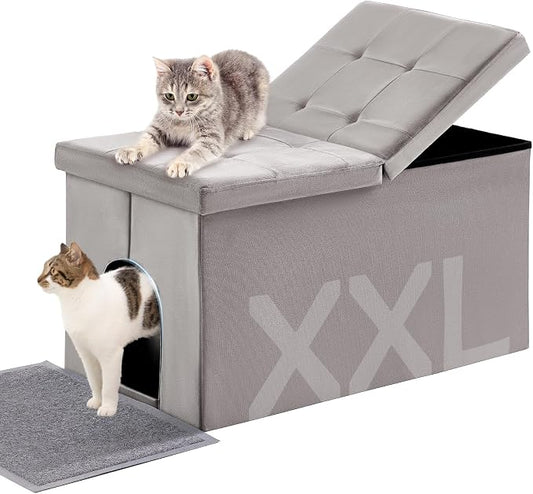 MEEXPAWS Cat Litter Box Enclosure Furniture Hidden Extra Large, Lift Design Lid Velvet Cat Washroom Bench Storage Cabinet | 35.4x19.7x19.7 in | Dog Proof|Urine Proof Inside|Quick Assembly| Easy Clean