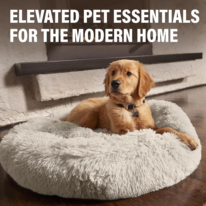Active Pets Premium Small Donut Dog Bed, Fits Up to 45 lbs, Machine Washable Cushion, Plush Long Pile Faux Fur Fabric, Portable Pink Pet Bed Furniture for Puppies Adult Canines & Cats