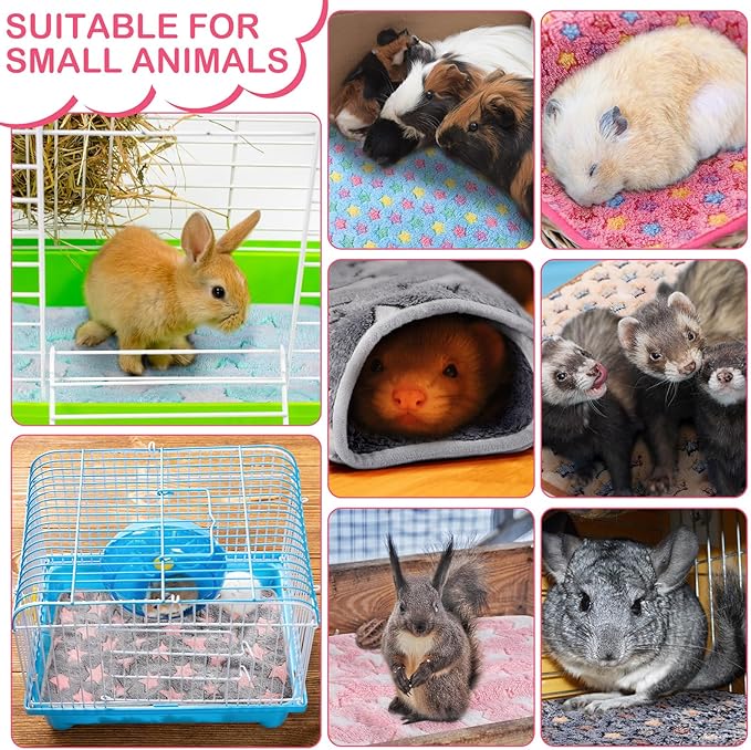 Newwiee 20 Pcs Waterproof Small Pet Fleece Blanket Bulk Washable Small Animal Cage Bedding Guinea Pig Puppy Dog Cat Pee Pad Liner Accessories(Assorted,12 x 12 Inch)