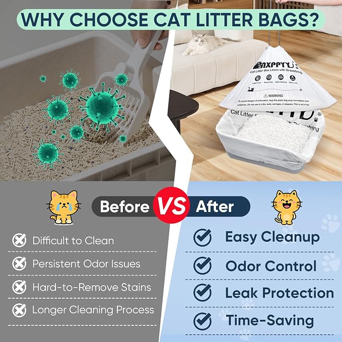 160 Count Cat Litter Box Liners for Litter Box Robot 4/5 | 10-12 Gallon, Heavy Duty, Drawstrings, 25.19" x 15.7"