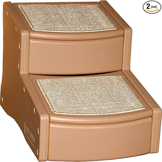 Pet Gear Easy Step II Pet Stairs, 2 Step for Cats/Dogs up to 150 Pounds, Portable, Removable Washable Carpet Tread, No Tools Required, Toffee