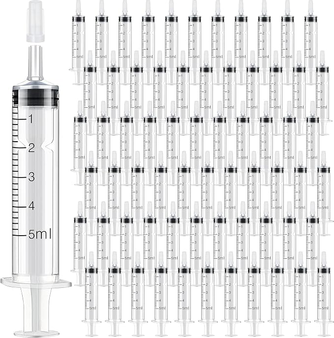 Zhengmy 100 Pack Bulk Plastic Syringe with Luer Slip Tip, Individually Sterile Sealed, Liquid Oral Syringe with Measure Scale No Needle for Pets Feeding(5 ml)