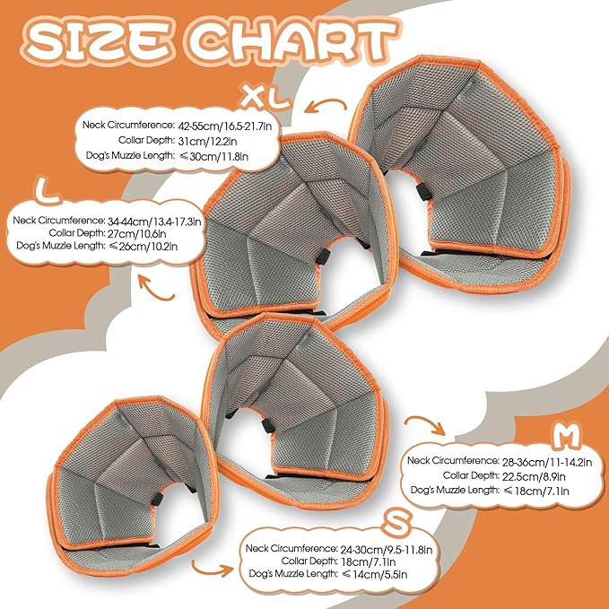 Allroaring Adjustable Dog Cone for Spay, Comfy Recovery Collar Orange L | Breathable & Lightweight; Soft Fabric; Wound Healing & Stitches; Chewing Deterrent; Foldable; Extra Long; Protect Furniture