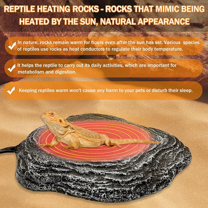 Reptile Heat Rock Terrarium Tank Heating Pad Thermostatic Controlled Heated Mat Basking Platform for Bearded Dragon, Lizard, Snake, Chameleon, Turtle, Leopard Gecko