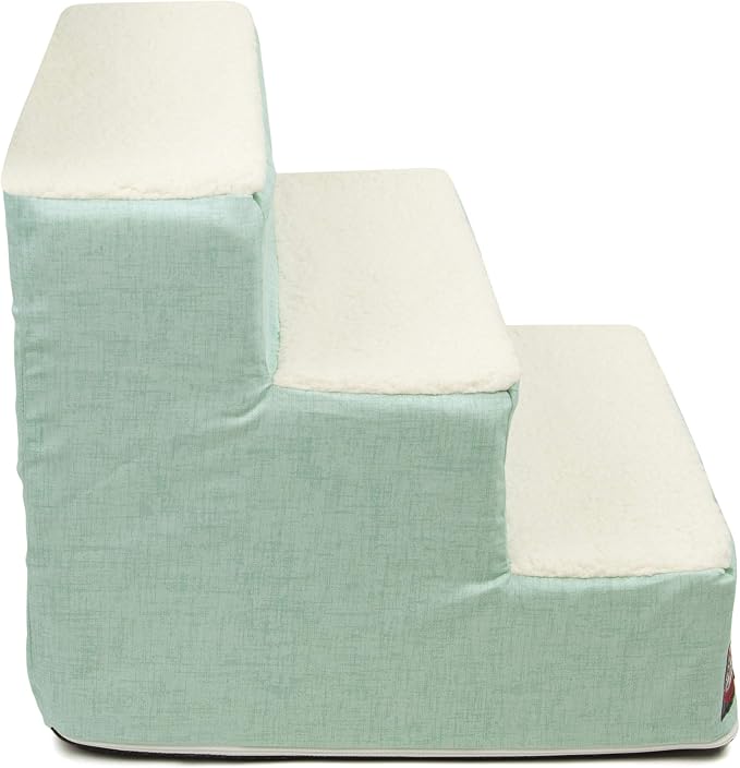 Majestic Pet 3 Step Portable Dog Stairs for Small Dogs to get on Bed Supports 25 lbs or Less – Dog Steps for High Bed with Machine Washable Cover – Pet Stairs for Cats Jackson Heathered Mint Teal