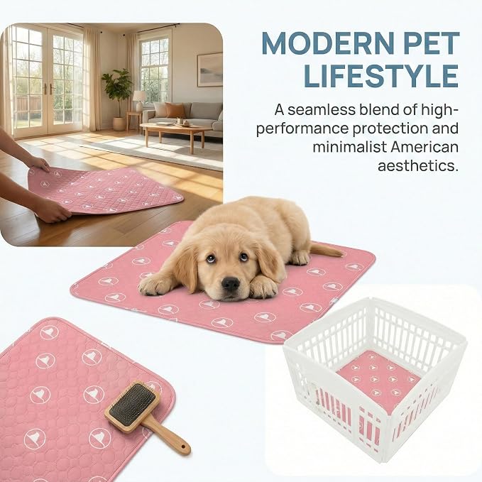 PJYuCien 2 Pack Non-Slip 36"x36" Pet Playpen Mat with 3-Layer Comfort, Reusable and Washable Training Crate Pad, Travel Mat and Sofa Protector for Puppies, Dogs, Cats, Rabbits, and Small Animals, Pink