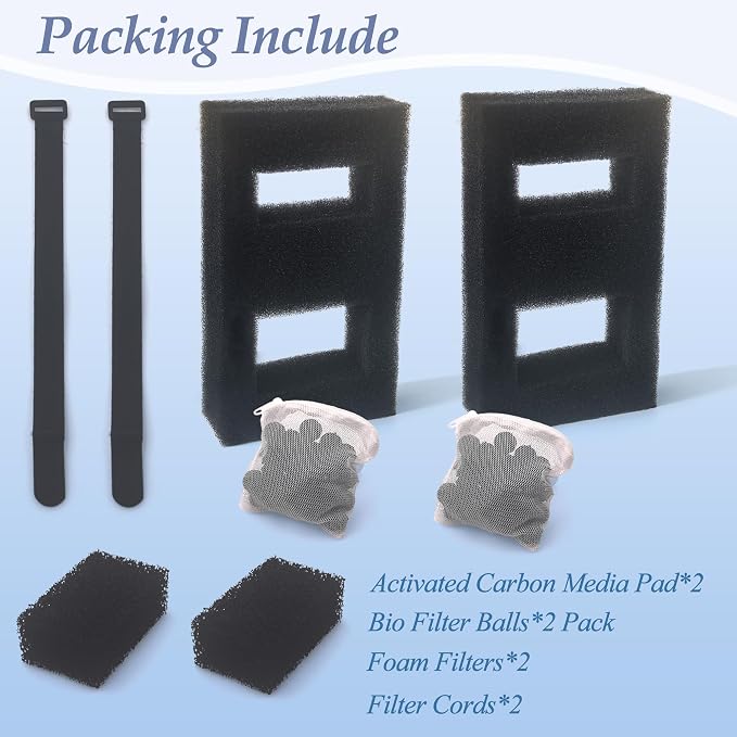 NEWKE Upgraded 2 Set Aquarium Filter Media Compatible with SPEC 3/5 Gal, for EVO 5 Gal, for Flex 9/12 Gal, Includes 2 Carbon Media Pad, 2 Foam Filter, 2 Bag Bio Filter Balls & 2 Filter Cord