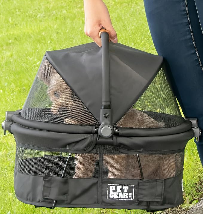 Pet Gear No-Zip View 360 Ultra Lite Pet Carrier & Car Seat, Dark Charcoal | Push Button Entry, 15", For Small Dogs & Cats, Safety Carrier