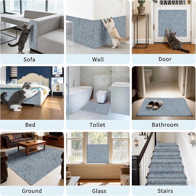 2 Pcs Light Grey Cat Scratch Mat, 78.7"x15.8" Self-Adhesive Cat Carpet, Trimmable DIY Cat Scratch Pad for Furniture, Couch Protector from Cats, Sofa Protector for Cats, Wall, Cat Tree Replacement Post