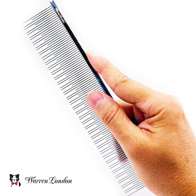 Warren London Carding Cat Comb | 7.5 inches made with Copper | Rounded Tips Prevent Irritation | Dual Tooth Design for Short & Long Hair removes Mats and Tangles