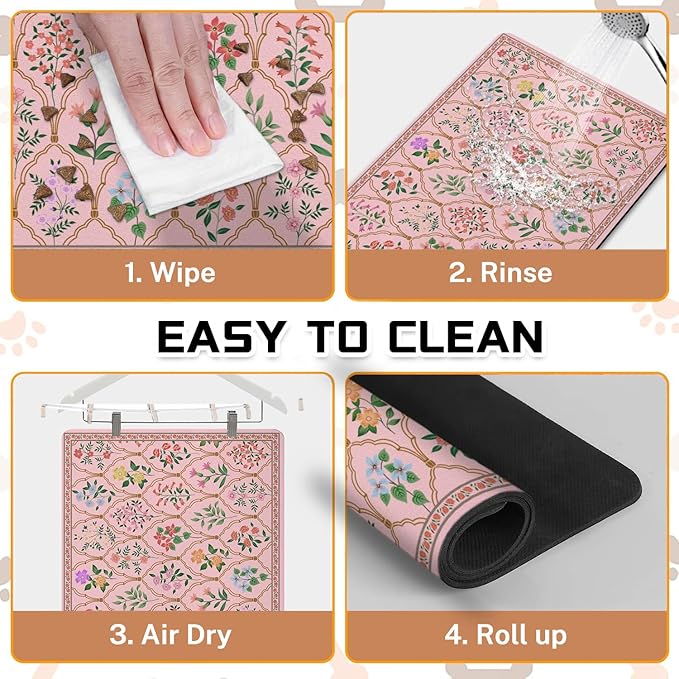 Absorbent Pet Dog Bowl Mat for Food and Water, Pet Cat Food Feeding Mat with Non Slip Rubber Backing, Dog Food Mats for Floors Waterproof, 16"x24"