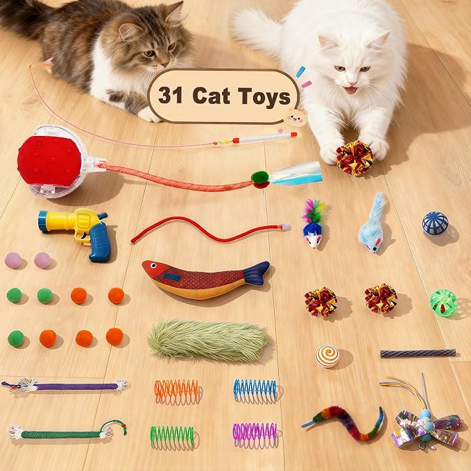 Cat Tunnel Bed with 31 Pcs Interactive Cat Toys, Automatic Cat Toys for Indoor Cats Kittens, Cat Tube with Moving Ball, Grey