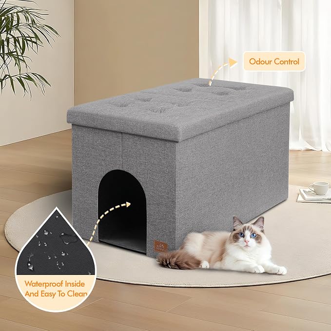 Zerbuger Cat Litter Box Enclosure Furniture for Odor Control, Hidden Cabinet Cats Litter Ottoman with Flip-Up Lid,Cat Litter Box Bench with Storage Space, Dog Proof (Light Grey, X-Large)