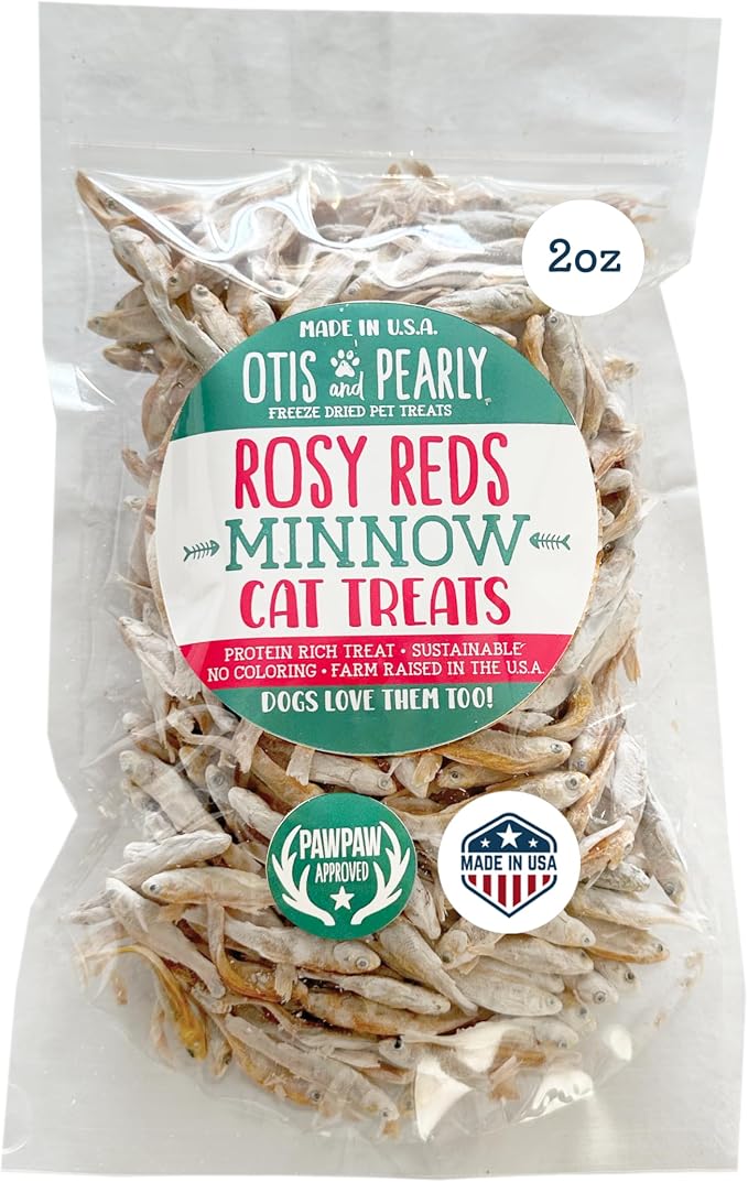 Otis & Pearly Rosy Red Freeze Dried Minnows for Cats, 2oz - Pure, Single Ingredient Cat Treat, Whole Minnows, All Natural Healthy, Made in USA