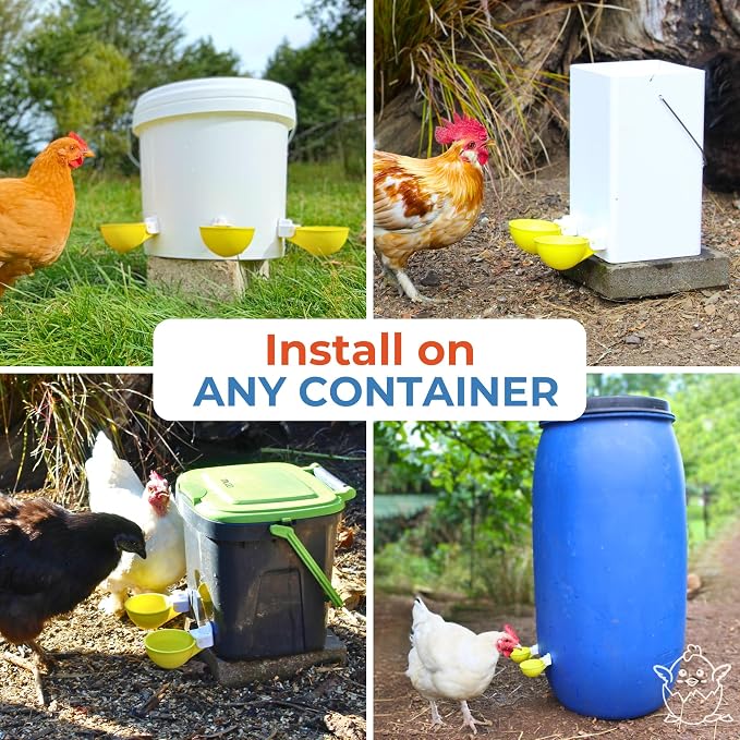 Lil'Clucker - Large Automatic Chicken Waterer Cups Suitable for Ducks, Geese, Turkeys, and Bunny Rabbit - Water Feeder Kit - Poultry Waterer (Yellow, 12 Pack)