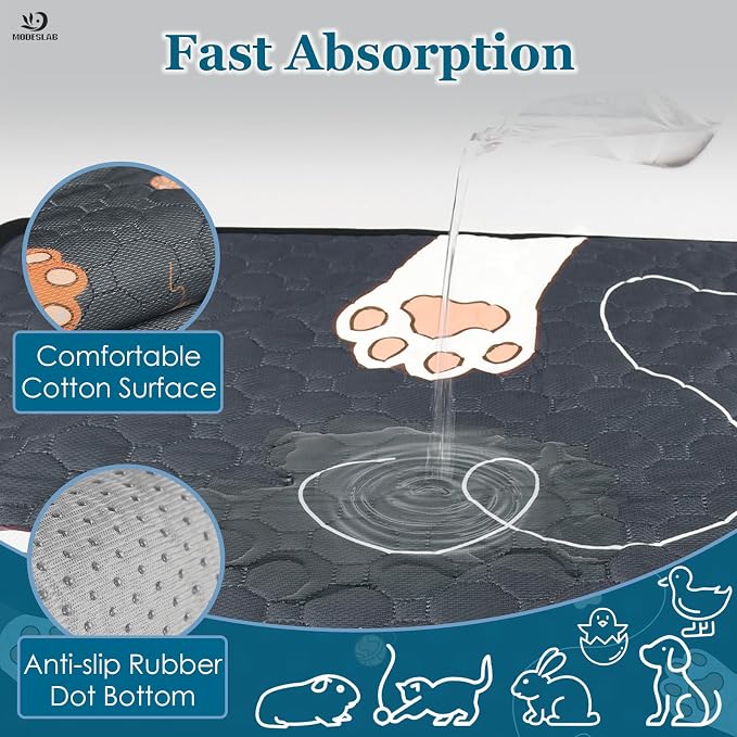 Washable Guinea Pig Bedding for 2 Story Guinea Pig Cages, Fast Absorption Reusable Guinea Pig Cage Liner, No Shrunk, Anti-Slip Bottom, Leak-Proof Pee Pad Mat, 12” x 24” & 24” x 48” (Black)