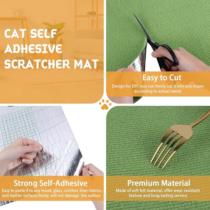 Climbing Cat Scratcher Mat Trimmable Cat Scratching Post Carpet 39.3’’x15.8’’ Self Adhesive Carpet Mat Pad Replacement for Cat Tree Shelves Post Couch Wall Furniture Steps DIY Protector (Green)
