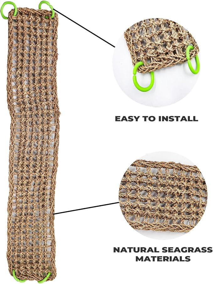 Large Seagrass Mat, Hermit Crab Climbing Toys, Bird Perches for Cage, Rabbit Foraging Mat, Bearded Dragon Hammock, Rat Cage Accessories, Climbing Rope Ladder Chew Toys for Small Animal