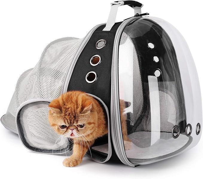 Lollimeow Cat Carrier Backpack, Expandable Bubble Pet Carrier for Cats and Small Dogs, Airline Approved Travel Backpack for Hiking, Walking & Outdoor Adventures - Supports up to 14 lbs