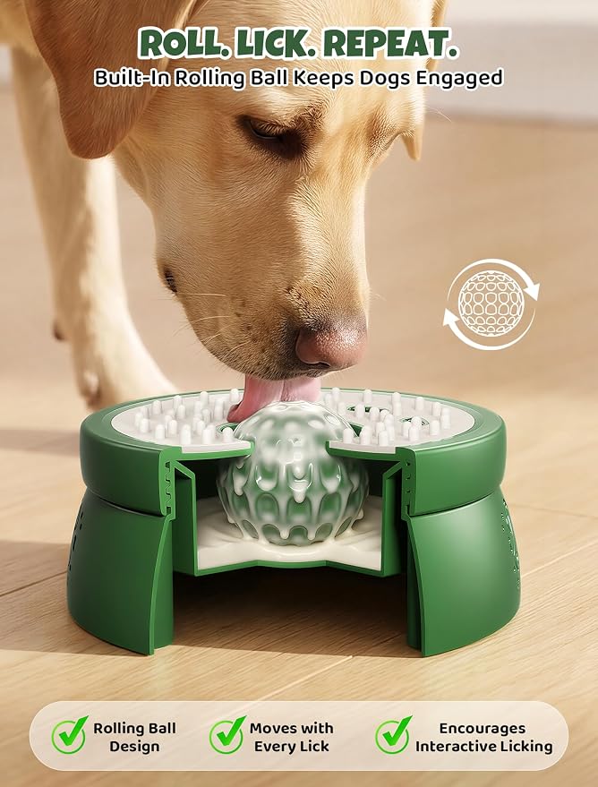 Dog Lick Bowl with Ball: ORDORA 2-in-1 Slow Feeder Dog Licking Bowl for Liquid & Thick Treat (Yogurt, Bone Broth & Supplements) - Anxiety Relief Dog Enrichment Lick Toys for Large Medium Small Dogs