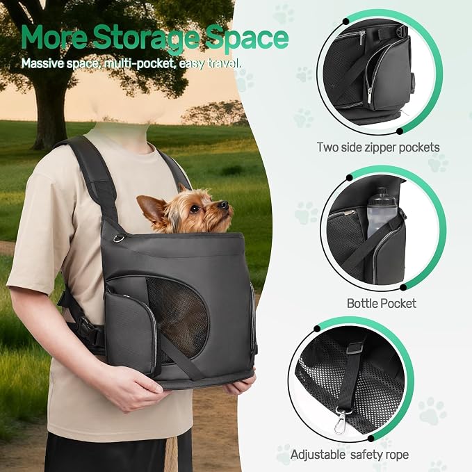 YUDODO Dog Front Backpack Carrier 7-15 lbs, Soft Breathable Pet Front Facing Carrier with Adjustable Straps, Multi-Pocket Design, for Small Dogs & Cats (Black)
