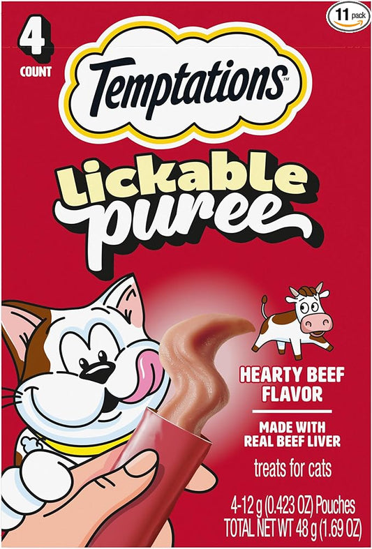 Temptations Creamy Puree Squeezable Lickable Cat Treats, Wet Cat Treats with Beef Liver, 0.42 oz. Tubes, 4 Count, Pack of 11 (44 Total)
