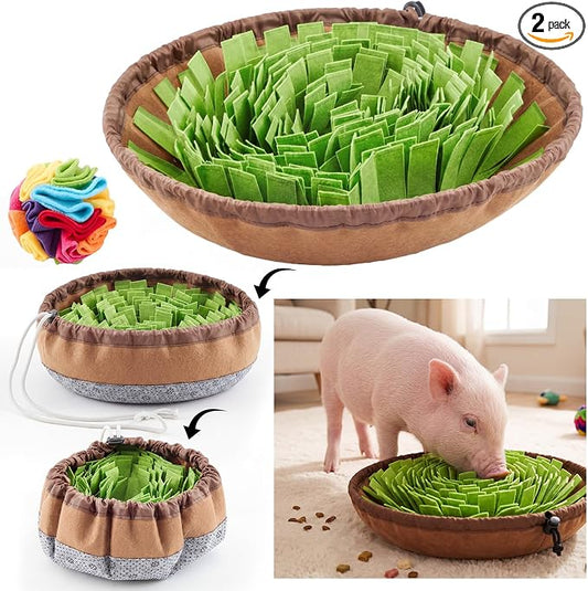Pig Snuffle Mat and Snuffle Ball Kit for Mini Pigs, Potbellied Pigs, Interactive Rooting, Foraging, and Enrichment Toys, Slow Feeding, Portable Non-slip Mat and Ball for Pig Toys Accessories