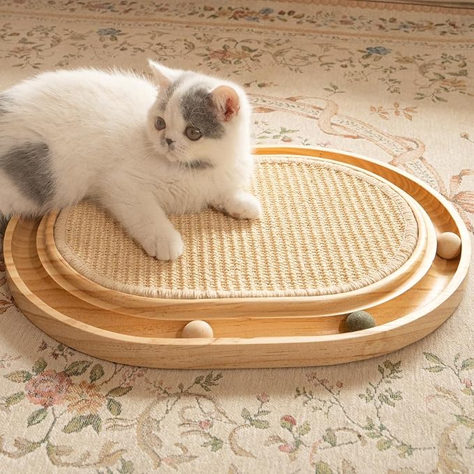 CHEERHOME PETS Cat Scratcher, Sisal Scratching Pad for Indoor Wooden Interactive Cat Puzzle Toy with Ball for Kitten Mental Stimulation Self Play Home Enrichment and Physical Exercise