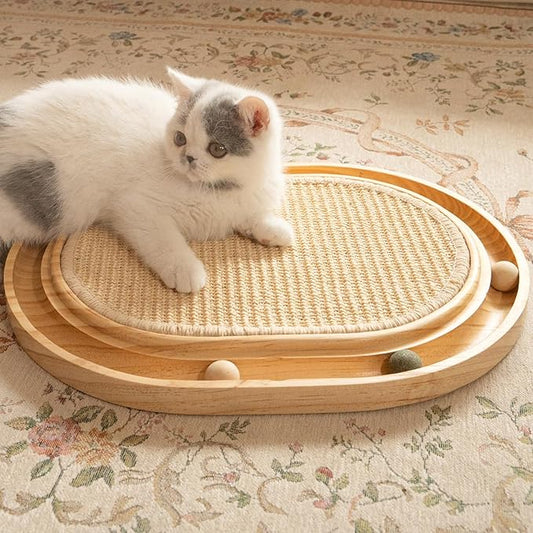 CHEERHOME PETS Cat Scratcher, Sisal Scratching Pad for Indoor Wooden Interactive Cat Puzzle Toy with Ball for Kitten Mental Stimulation Self Play Home Enrichment and Physical Exercise